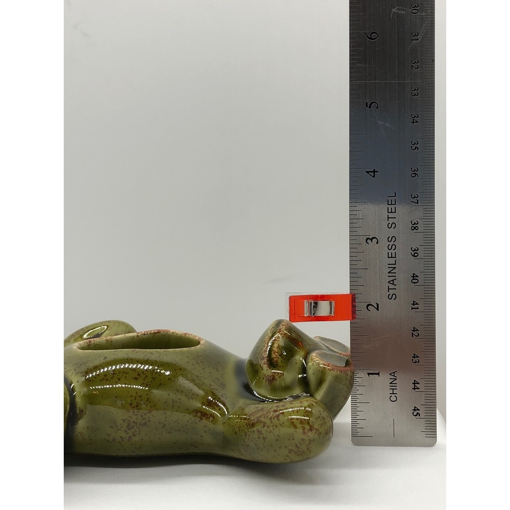 Green Ceramic Lounging Frog Tea Light Candle Holder Sunglasses Whimsical - Picture 3 of 9